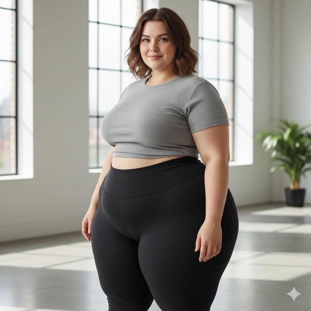 Chubby young woman kneeling down