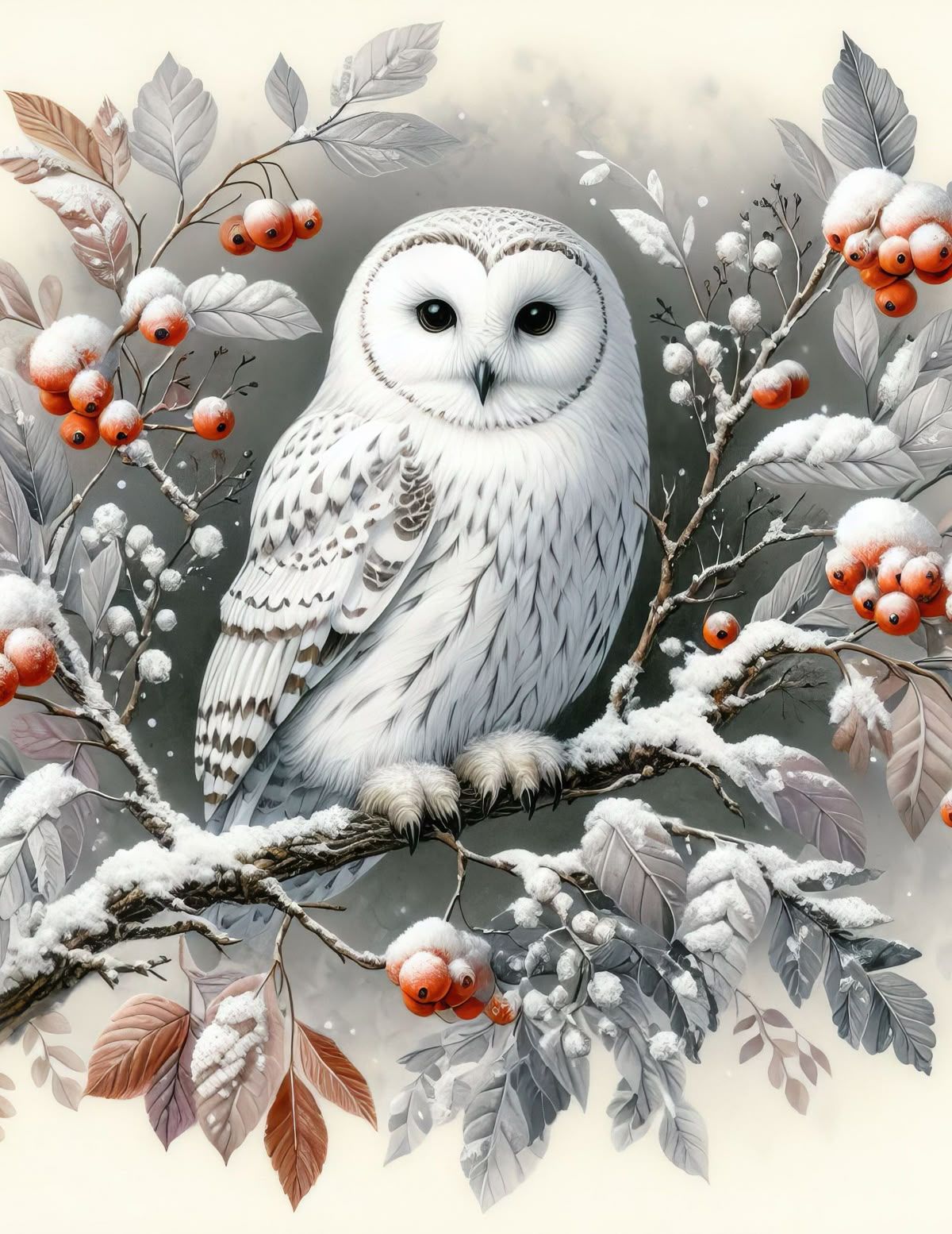 A winter owl in Christmas time, under a Christmas tree. - Start Image 2