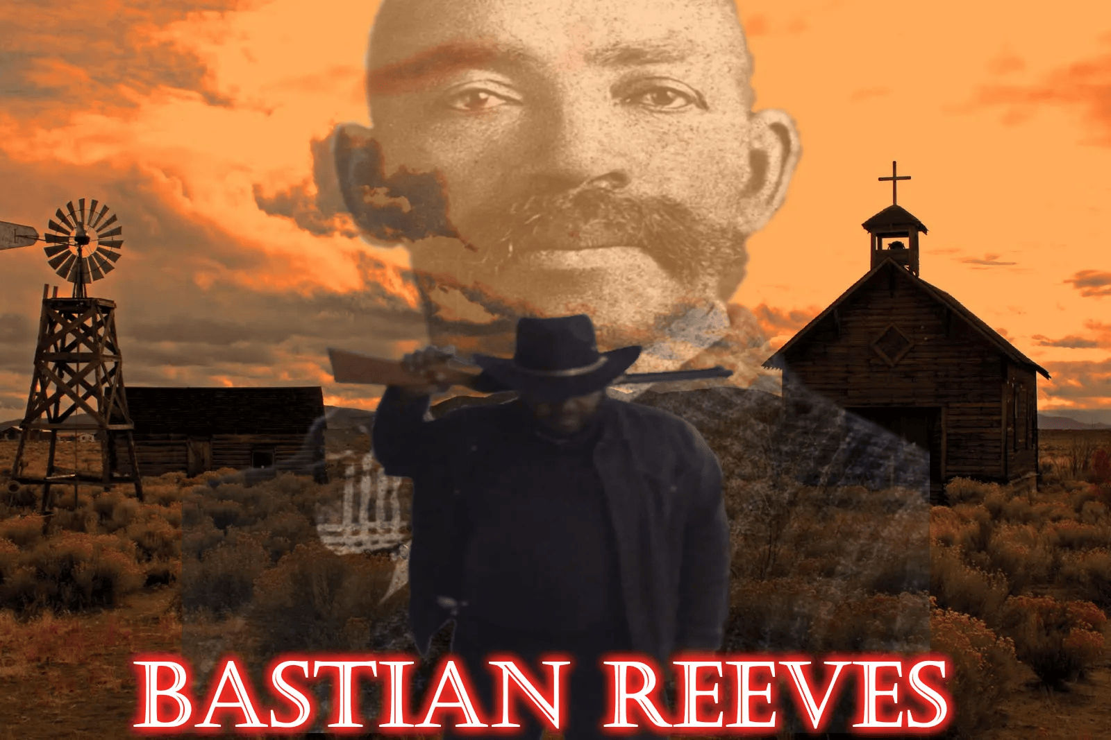 Black cowboy in front of a church