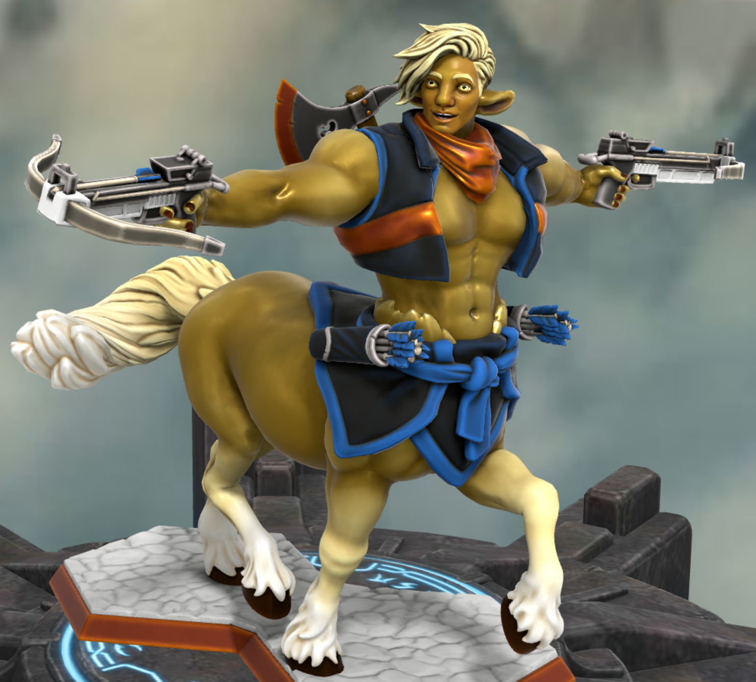 Hyper-muscular centaur palomino hooves