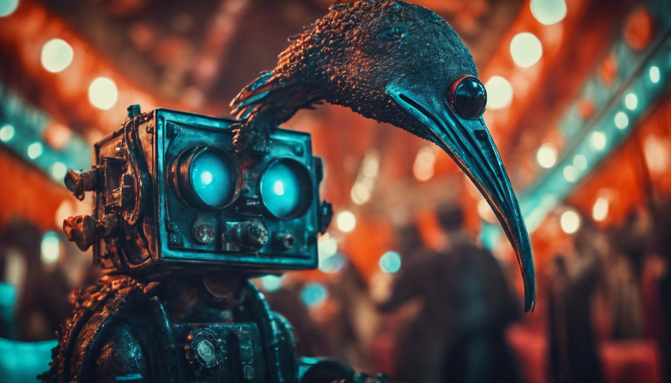 Biopunk Cirkus Cormorant Machine Tim Burton Indigo Turquoi Orange Red