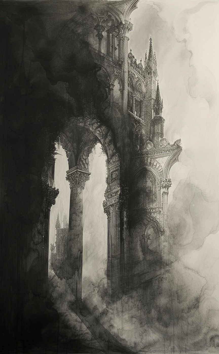 A knight swings a sword in furious discontent. Behind him is the castle 