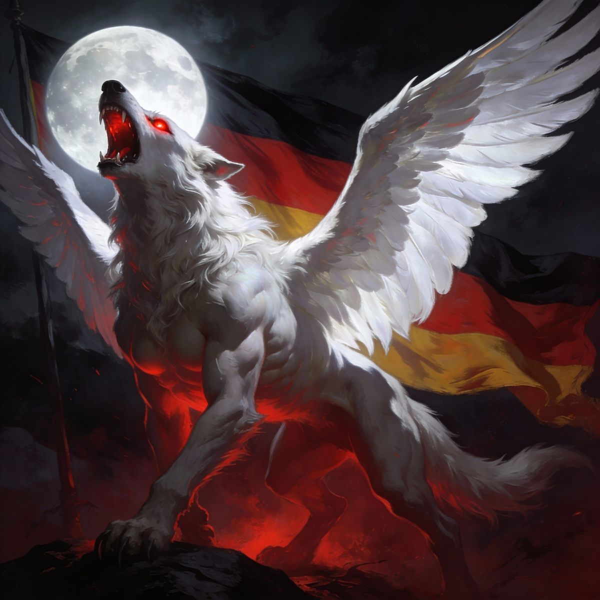 White werewolf howling beast mad growling