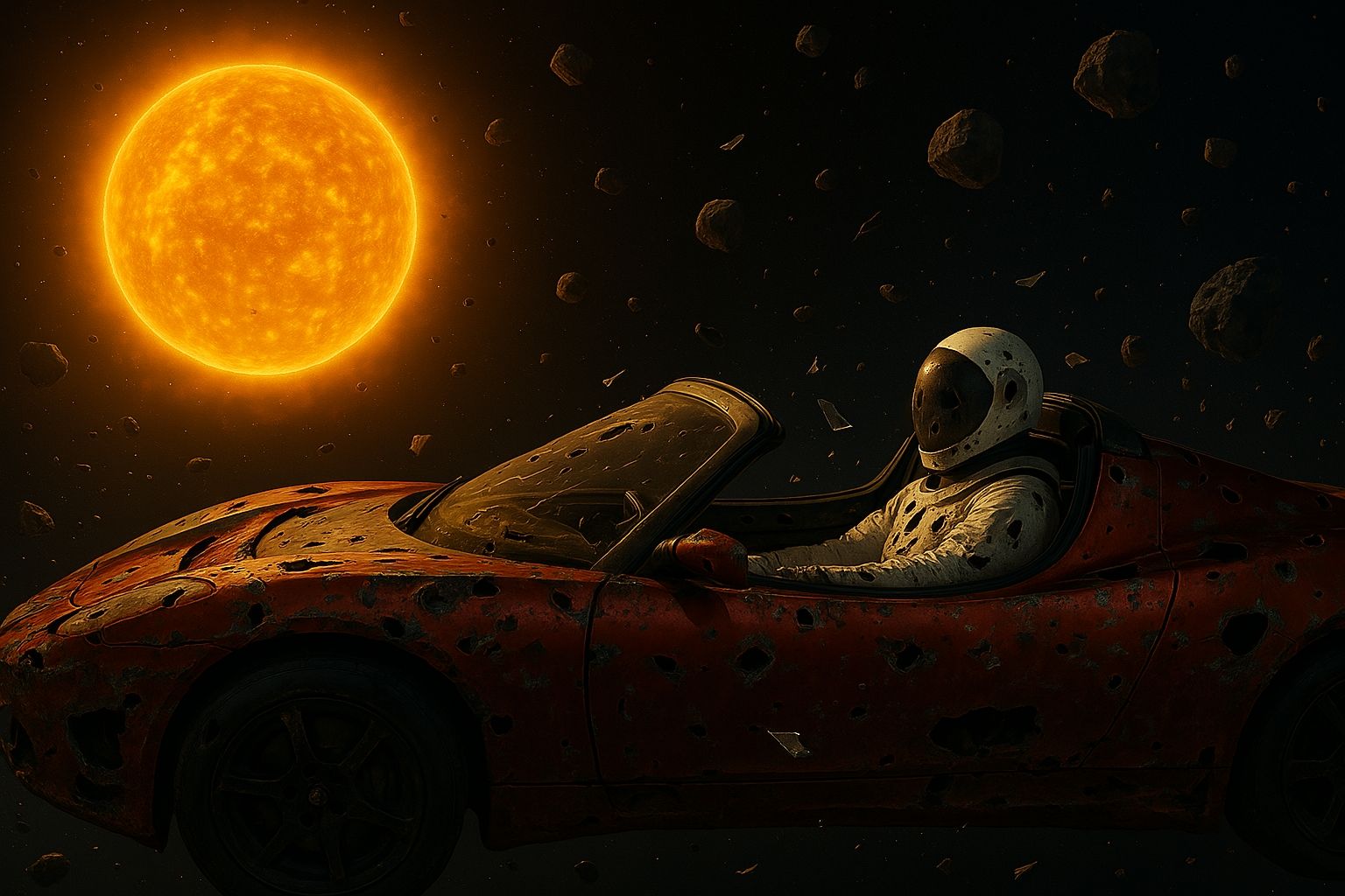 Starman cruis'n the Dark Abyss