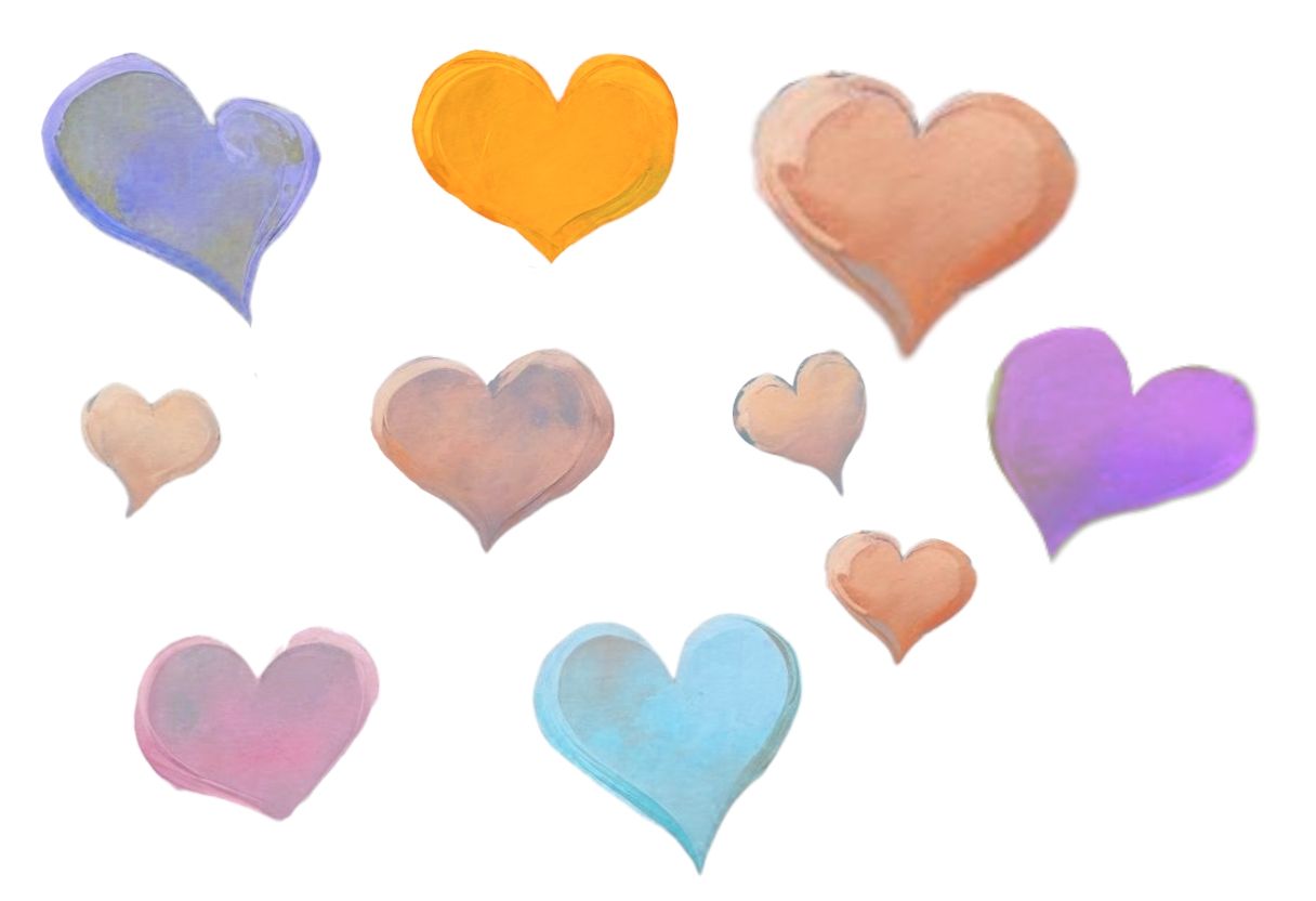 Fancy decorative artistically designed hearts in soft pastel complementary colors. Antique medieval sculpted design psychedelic swirly heart...