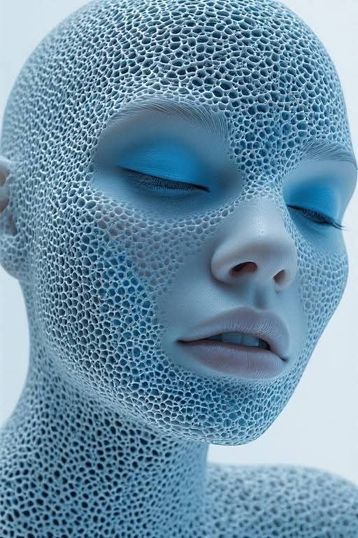 <lora:MJ Style:1.0>Closeup portrait of a beautiful steampunk albino woman with long white wavy hair, pale blue eye, white eyebrows and eyela...