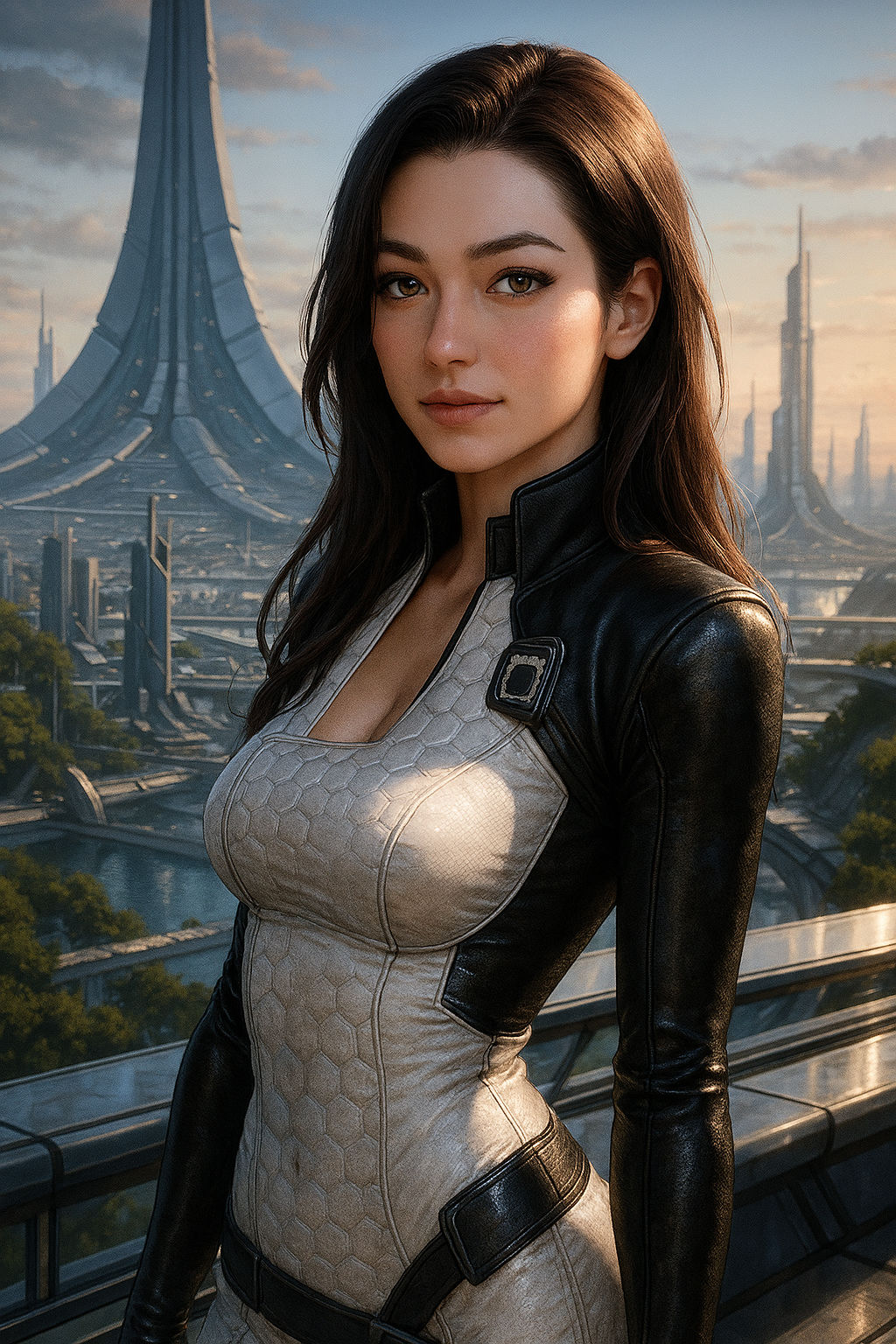 Create an image of photographic realistic futuristic  Anime style Miranda on the citadel 