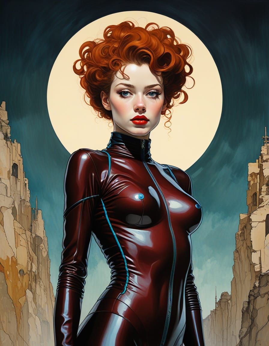 A scene with Aphrodite standing in an open seashell. Multicolored paint flows from her body