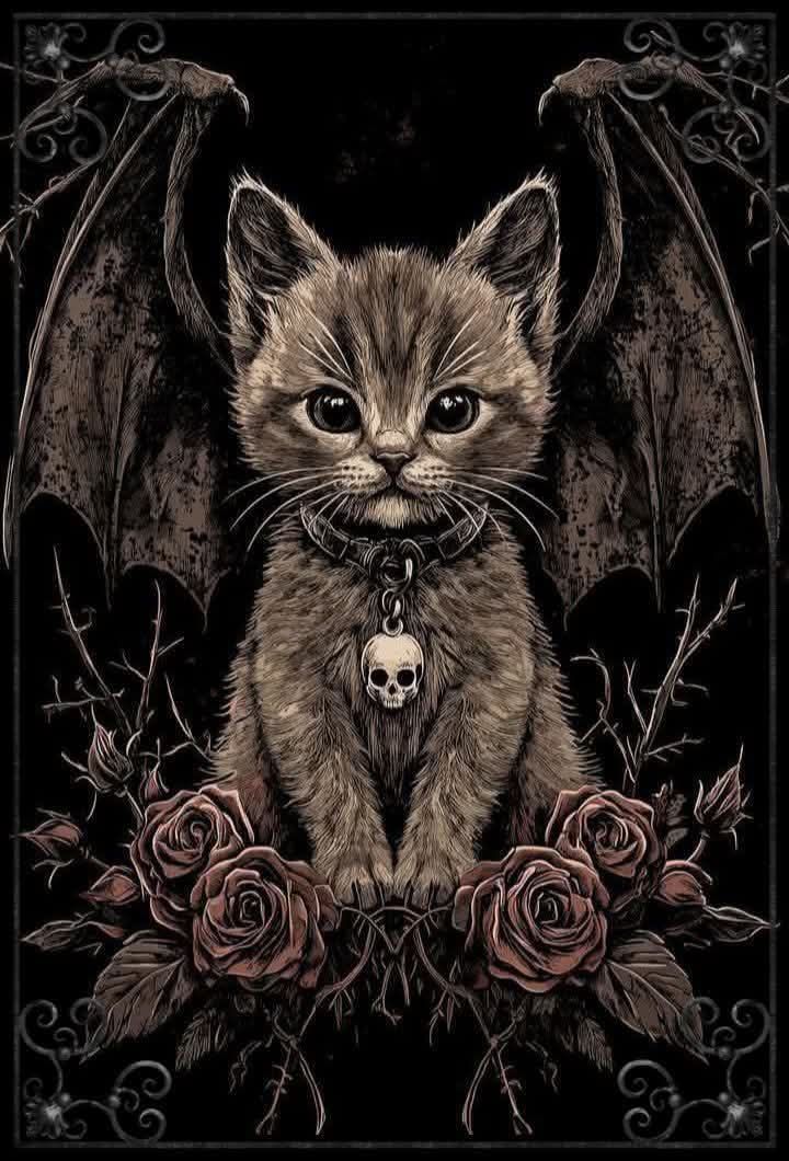 Vampire cat with bat wings with fangs