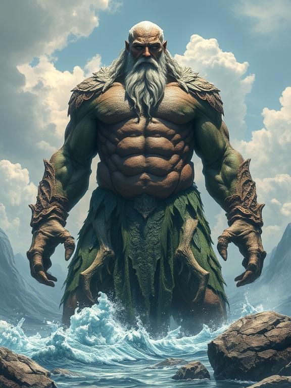 Ymer, the ancient and colossal figure from Norse mythology. His immense form was partially submerged in a sea of primordial ooze. His body i...