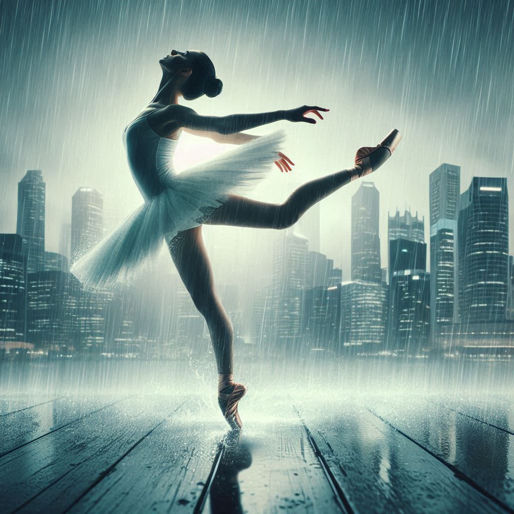 Ballerina dancing in the rain
