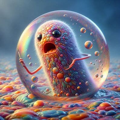 <lora:Akimora:1.0> <lora:J Colors 2:1.2> A melancholic anthropomorphic 3D CGI clay bacterium with a tiny, downturned mouth attempts to paint...