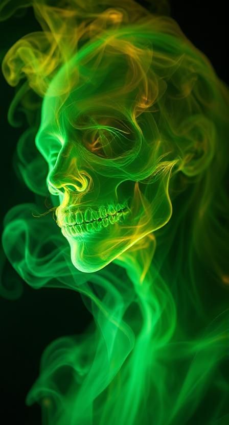 The most beautiful amazing incredible stunning ghost portrait made of entirely of neon green and orange smoke, ethereal,  smoke billowing, d...