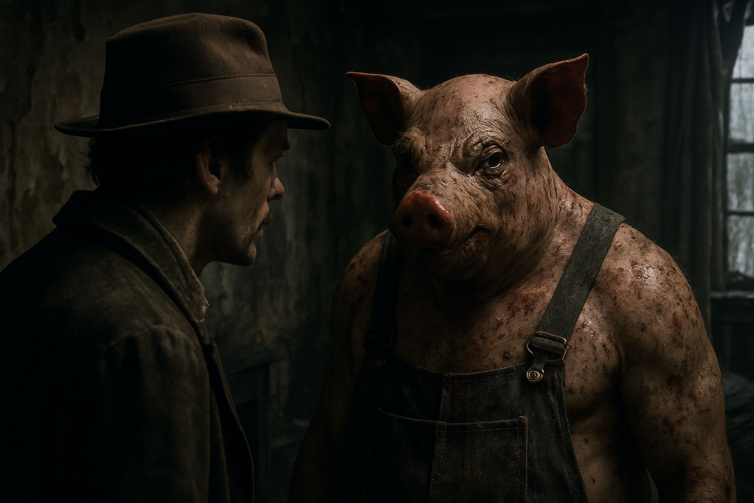 Photographic realistic unreal Engine 5 Faintly Macabre meets the Pig Man