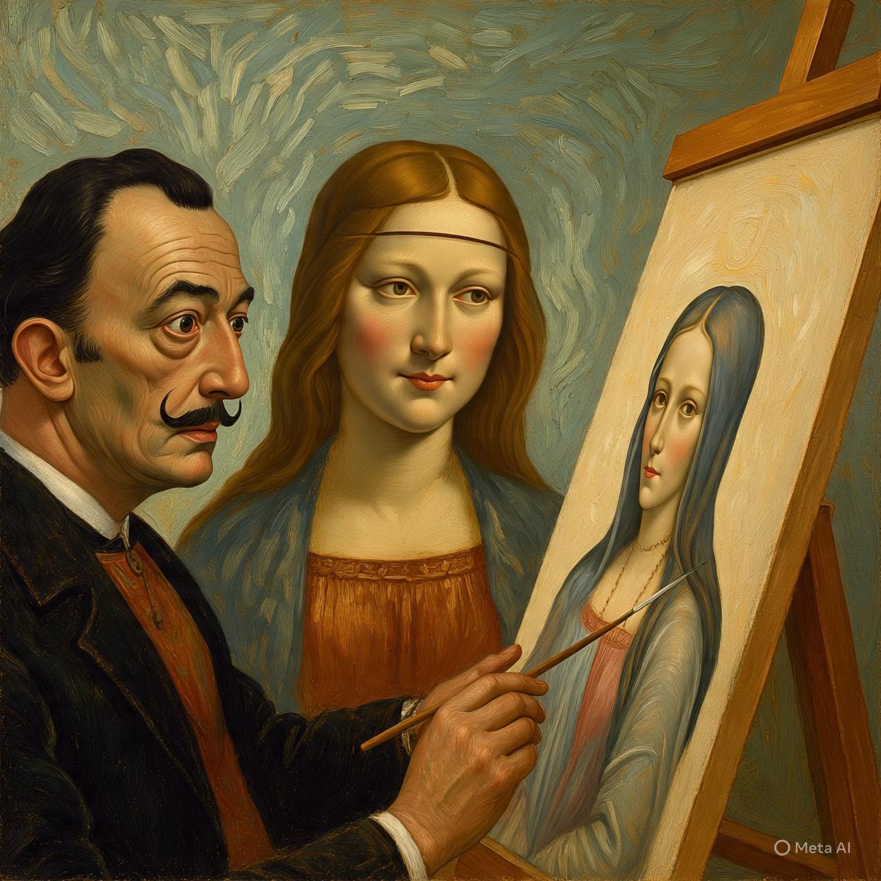 Photographic realistic unreal Engine 5 Van gogh inspired leonardo de vinci to paint a version of Dali's Madonna making it sultry by: Françoi...