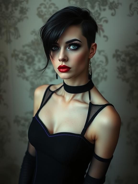 retro style goth woman with a fascination of all things dark and morbid. She has a look about her that somehow is a mixture of aloof and apa...