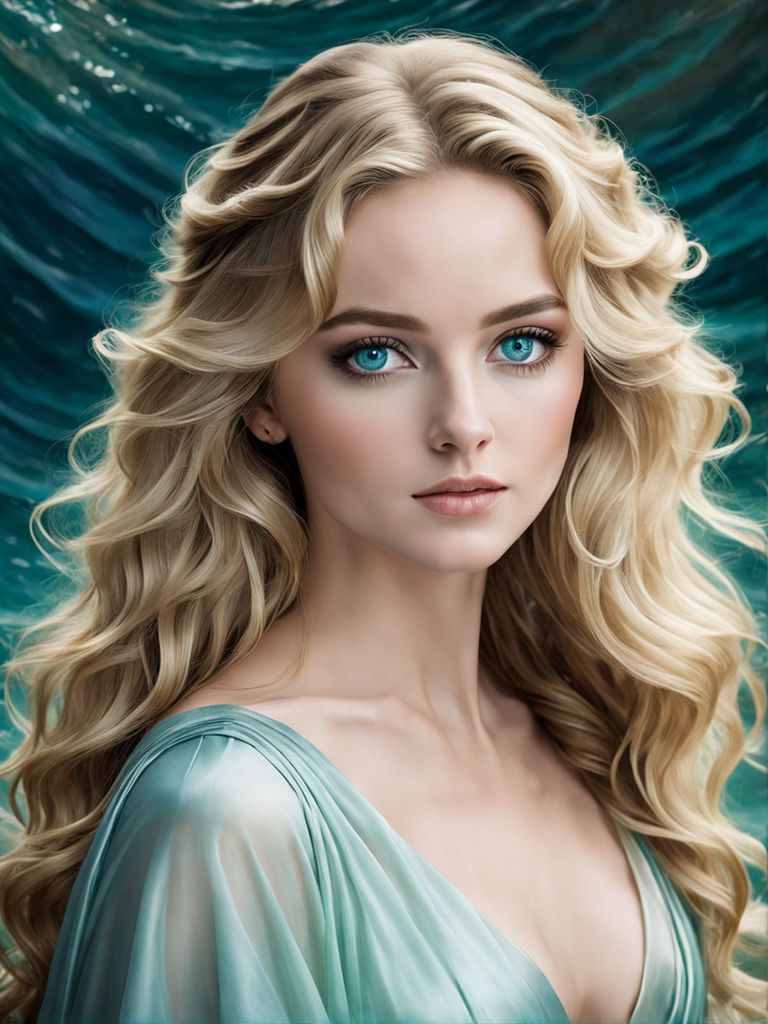 A mythical humanoid creature with enchanting eyes and flowing hair, with a captivating composition and depth of field that holds the viewer'...