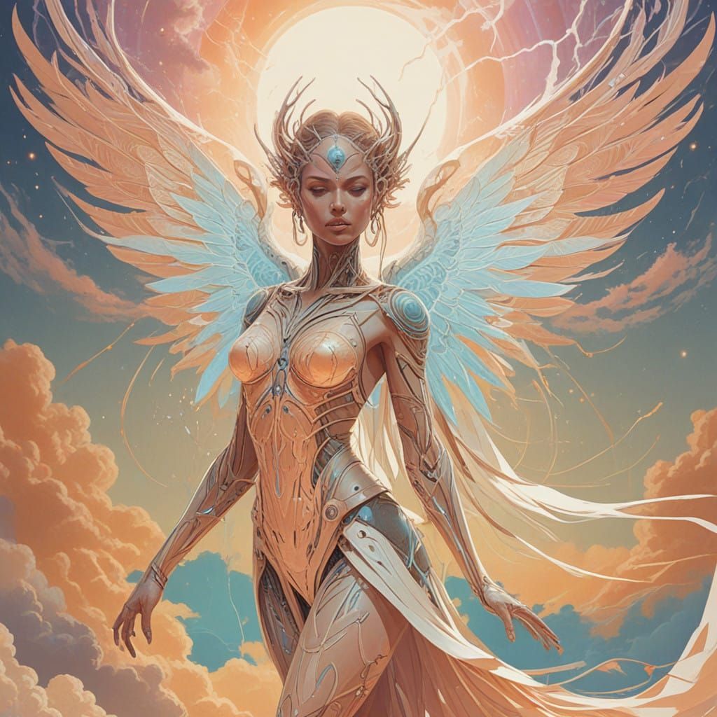 Vibrant, hyper-realistic astronaut clad in a sleek, metallic spacesuit with glowing accents, standing on the rugged, crimson terrain of a di...