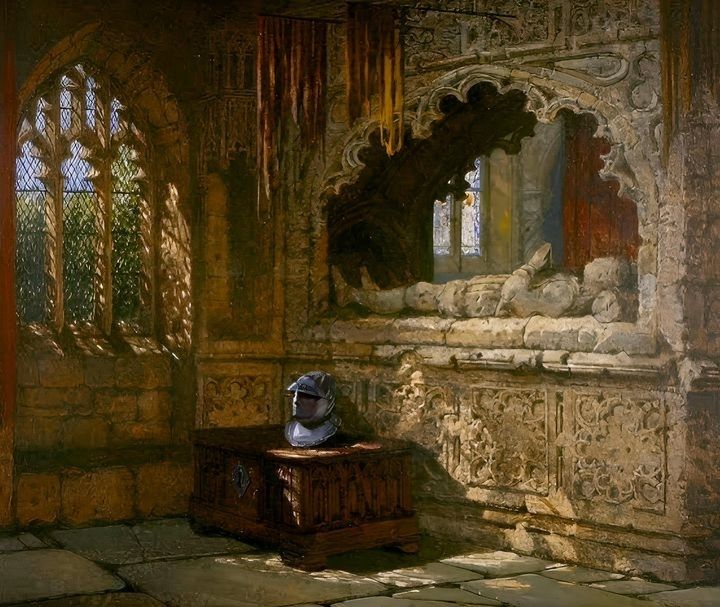 Game of thrones like decorations, Kingslanding. 
Grave of a Knight. A statue of the Knight lying, hands joined like in prayer. The funest ma...