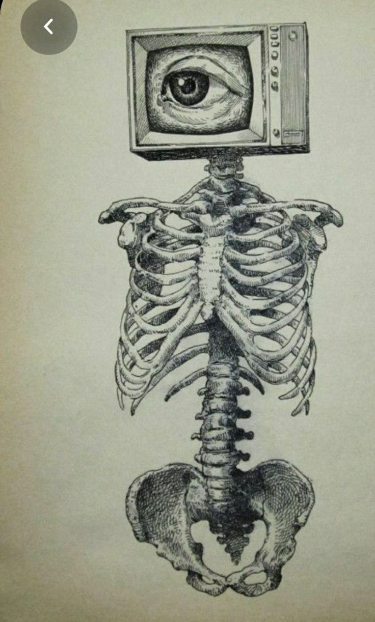 Surrealist art. Medium shot. A creature with a TV as a head watches eerie static on its screen, surrounded by overgrown vines and set agains...
