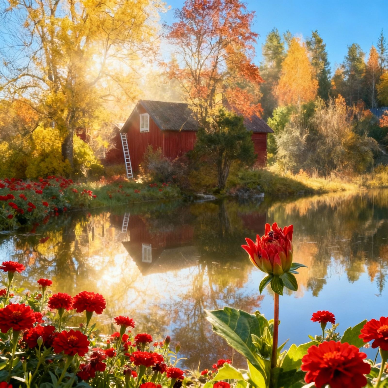 a man and a woman in a tiny rowing boat in a tiny lake