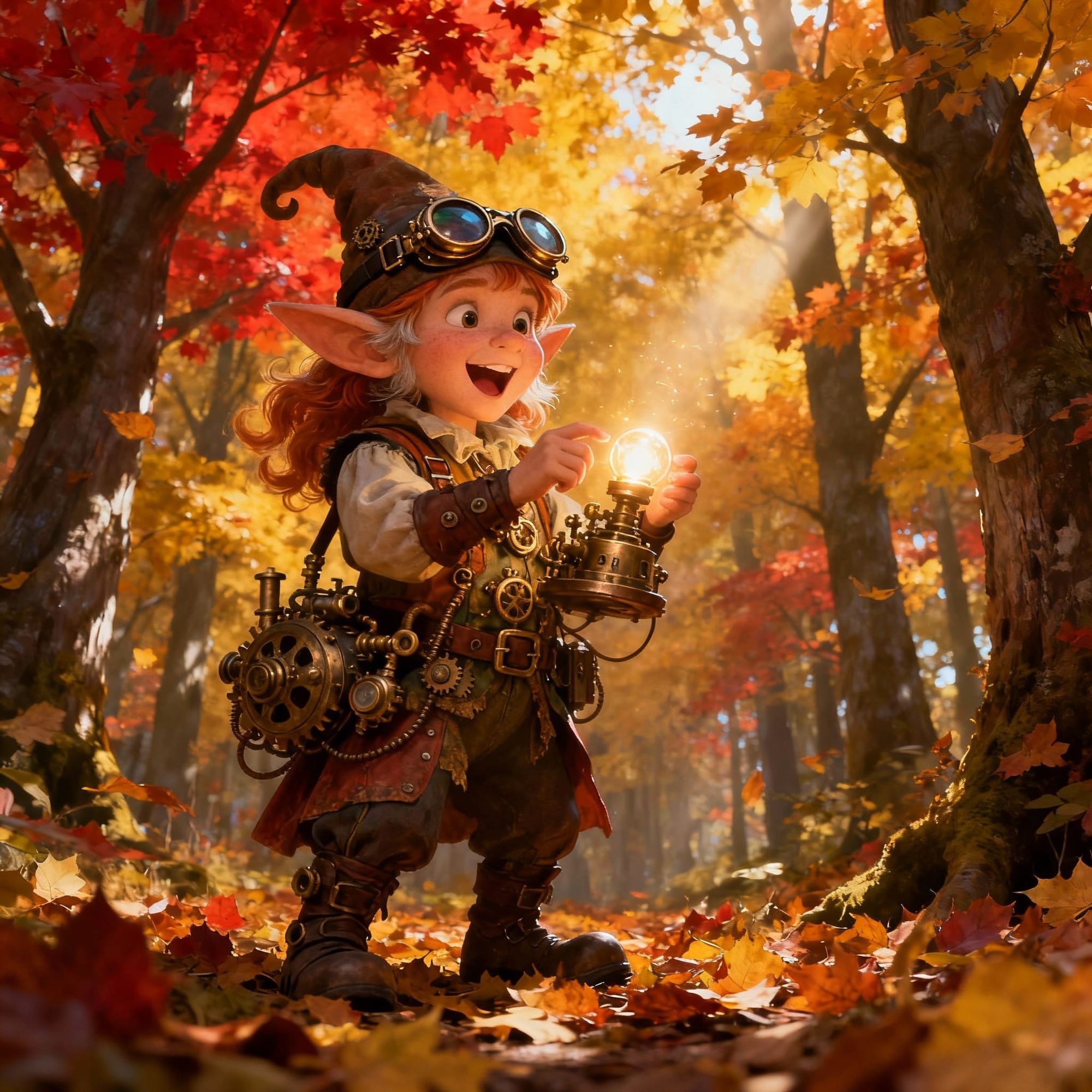 Leaves being blown about in a wind storm.