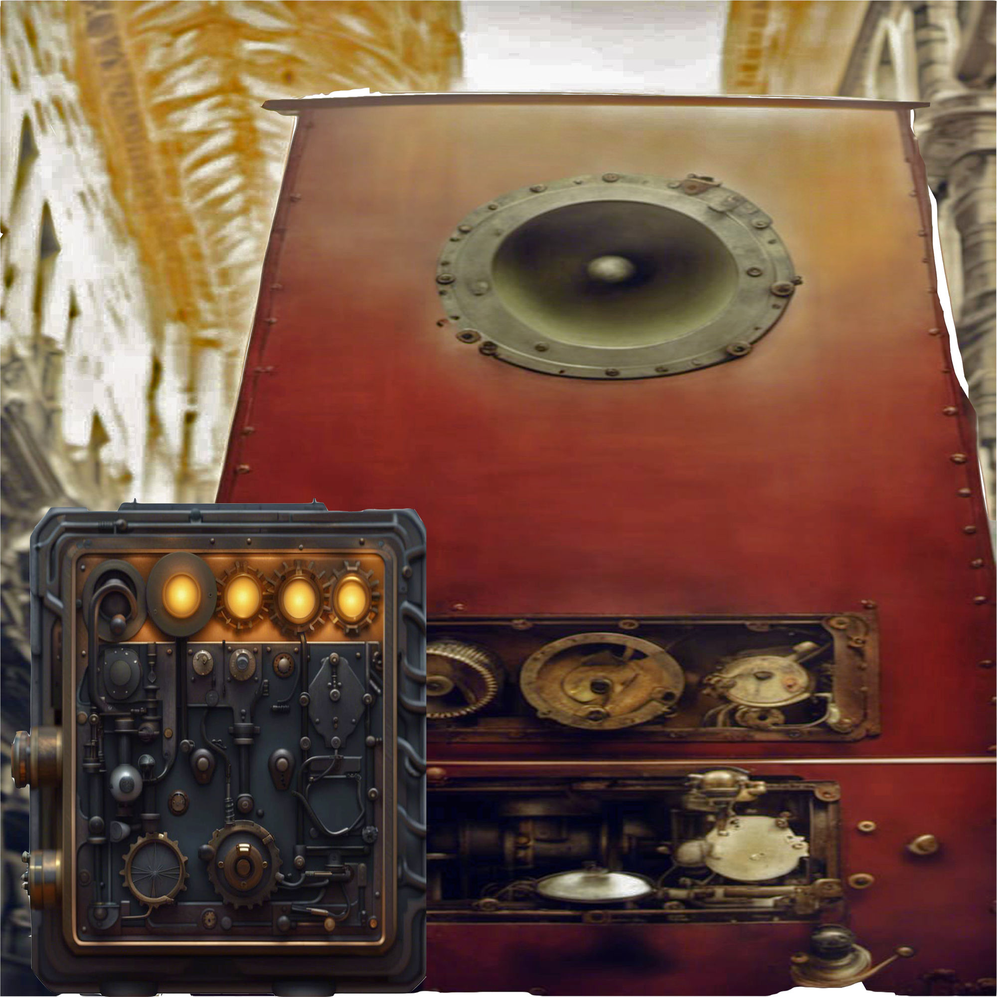 steampunk ominous dynamic lighting ink drawing AI Generated Artwork