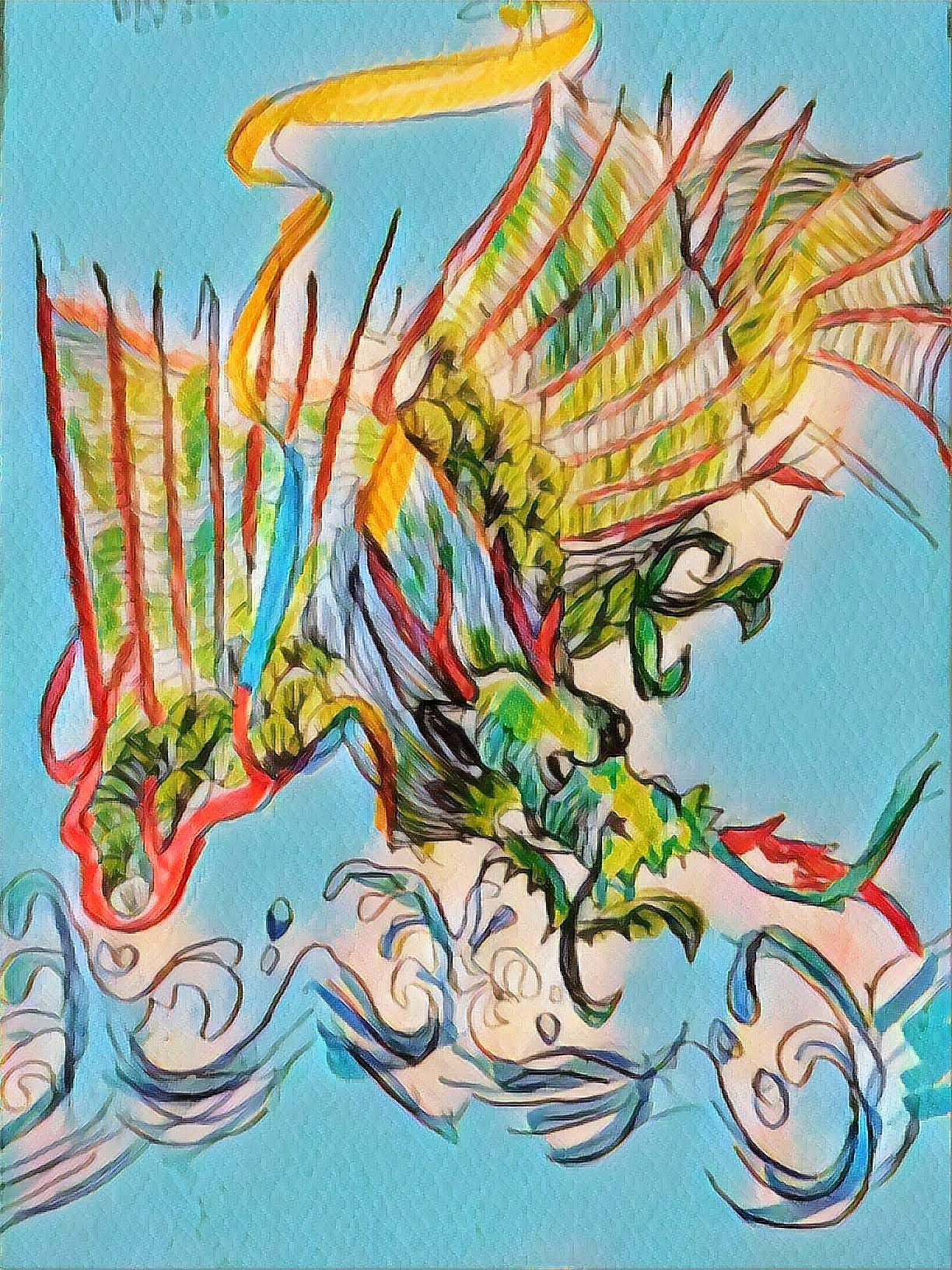 Chinese Dragon, Stylized watercolor painting, ultra detailed art, complex, vibrant ink, by Tran Nguyen Jeremy Mann Frank Frazetta Carne Grif...