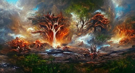 cataclysm cataclysmic forest tree of life 8k resolution concept art oil painting by James Gurney hyperdetailed detailed matte painting hyperrealism photorealism photorealistic ominous