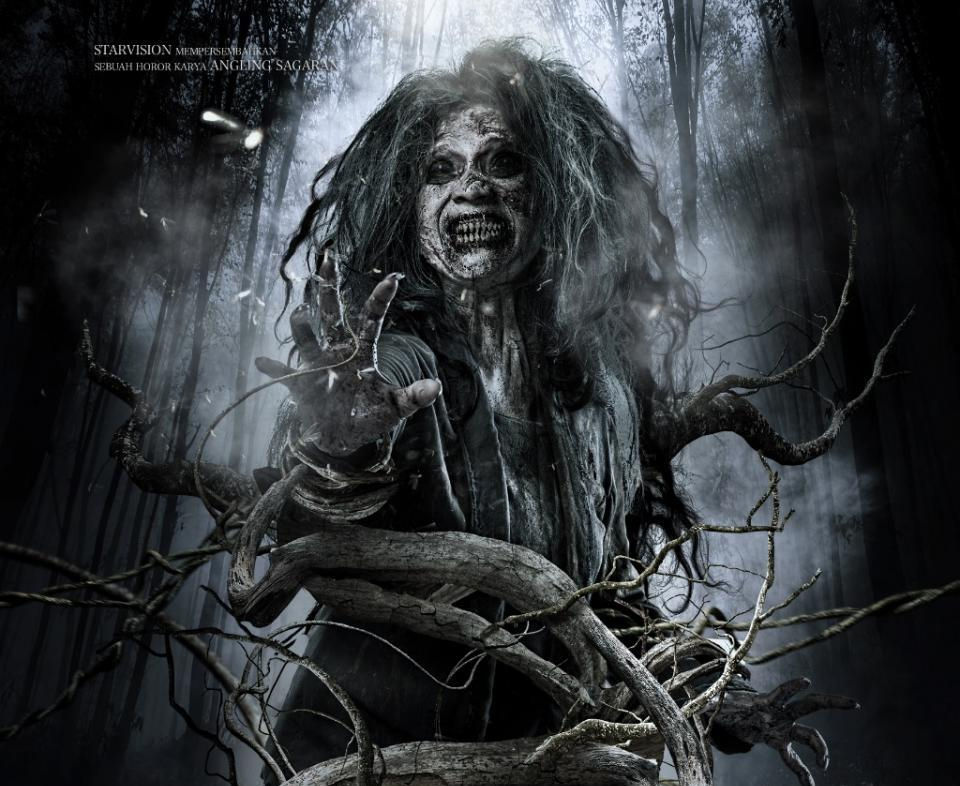 demon ghost old woman forest blood horror realistic Gustave Doré Greg Rutkowski