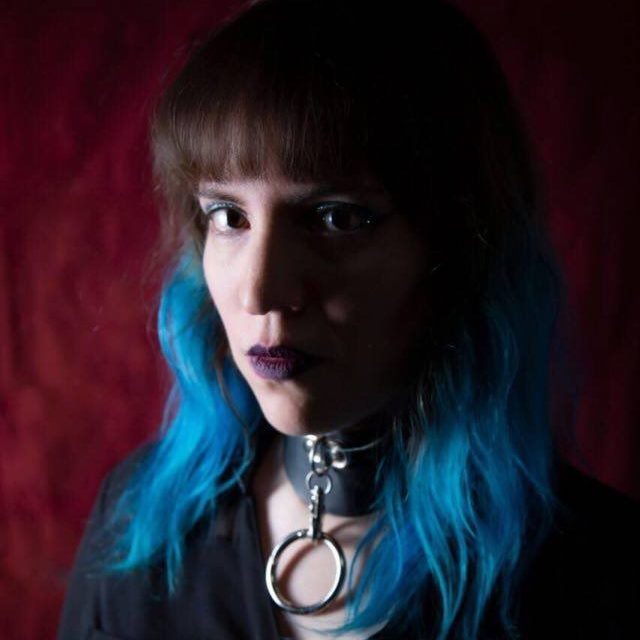 "A realistic illustrated portrait of a woman, based closely on uploaded reference photo(s), dark nu goth style, with hair that is light brow...