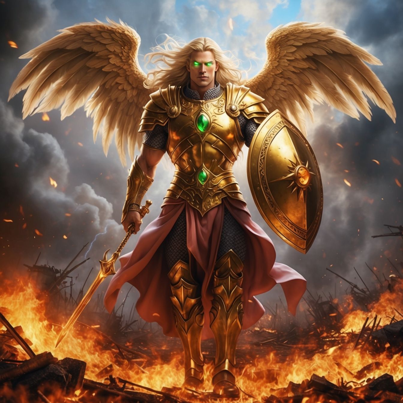 Archangel walking through the battlefield