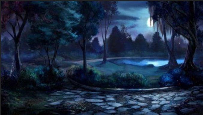 spooky dark garden path.