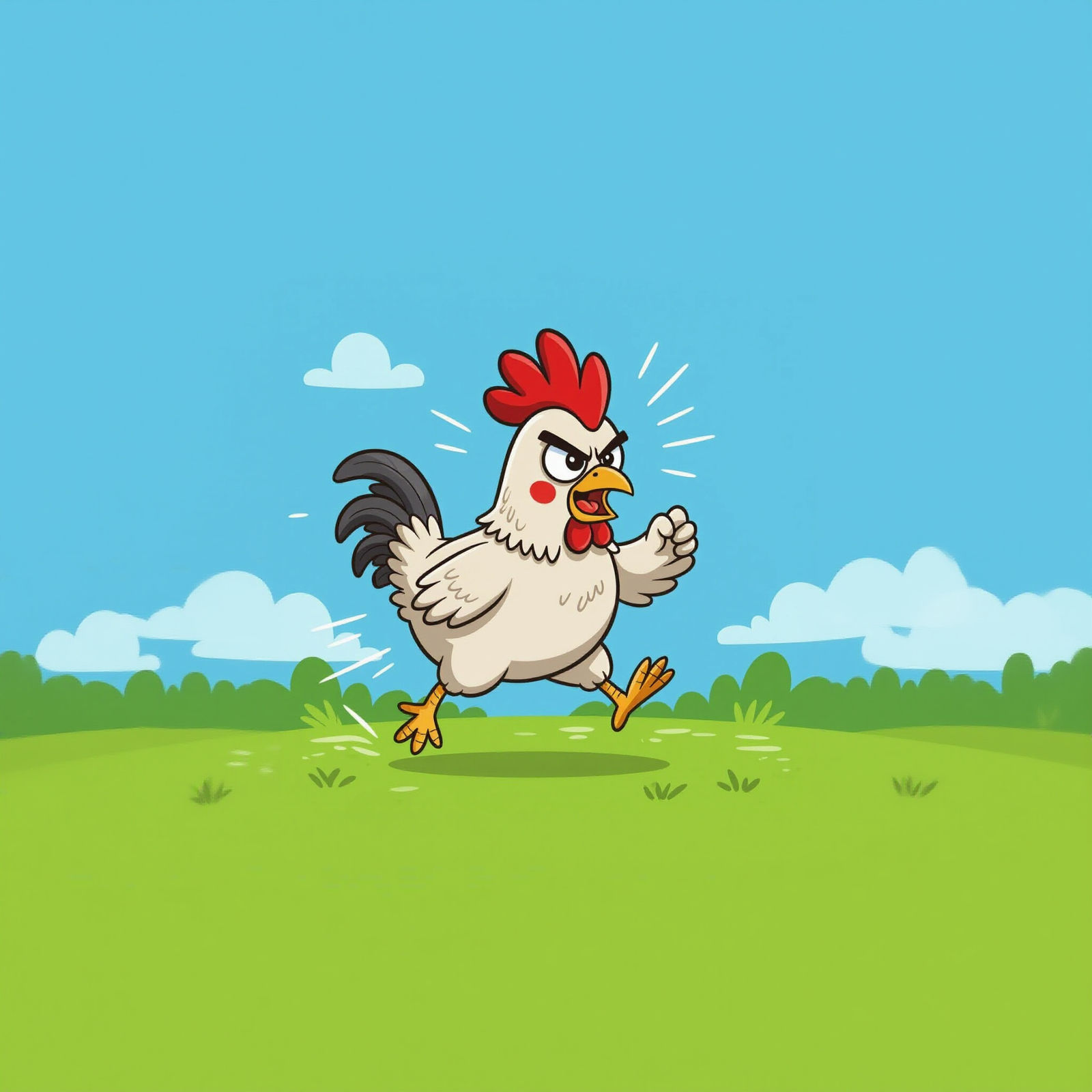 the chicken runs grumpy around