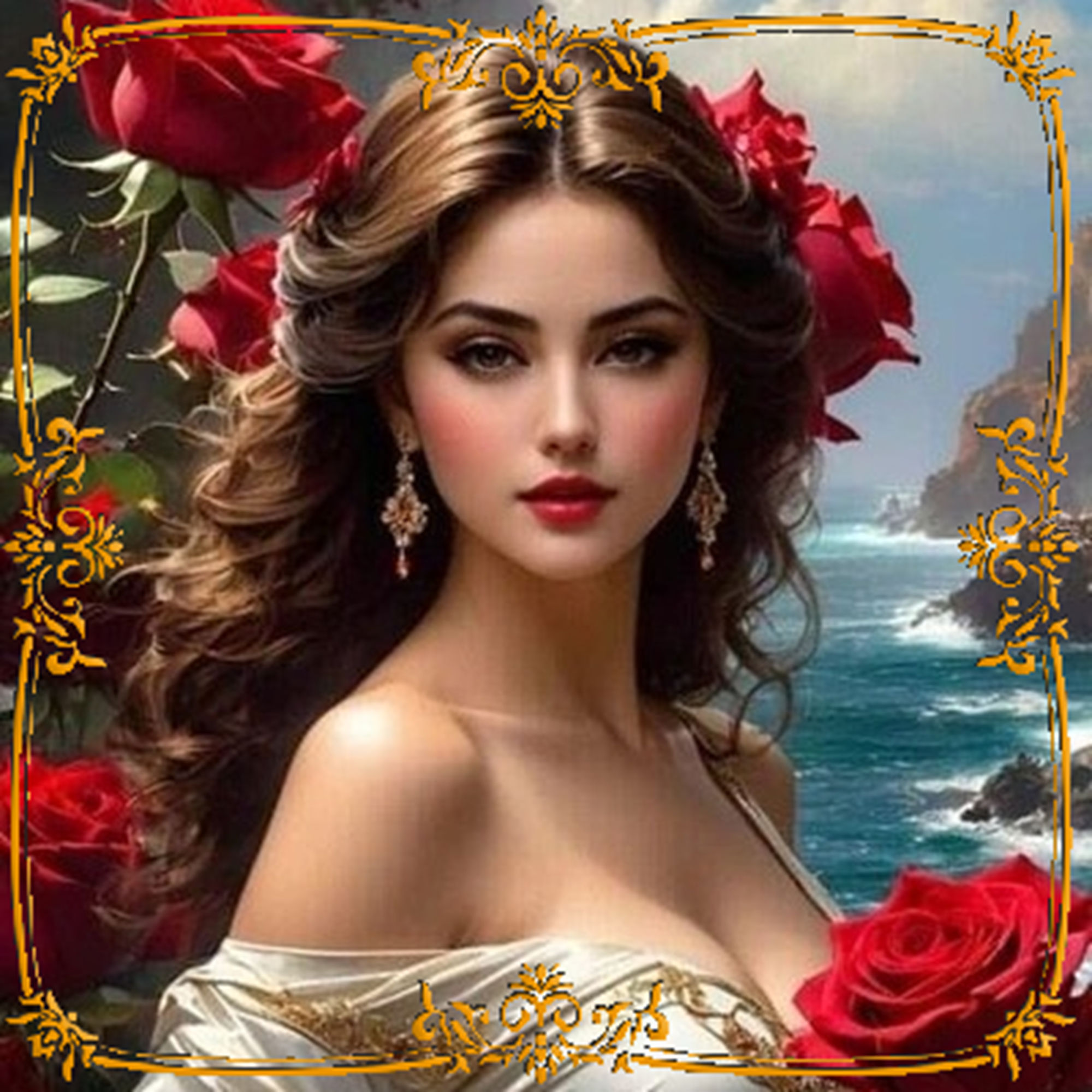 Elegant Lady in Ornate Gold Frame