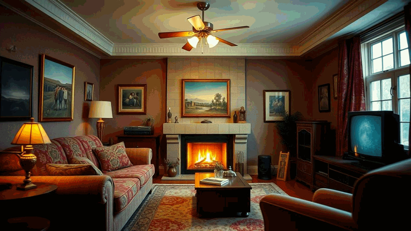 A 1970s Living Room With TV, Radio, and Furniture