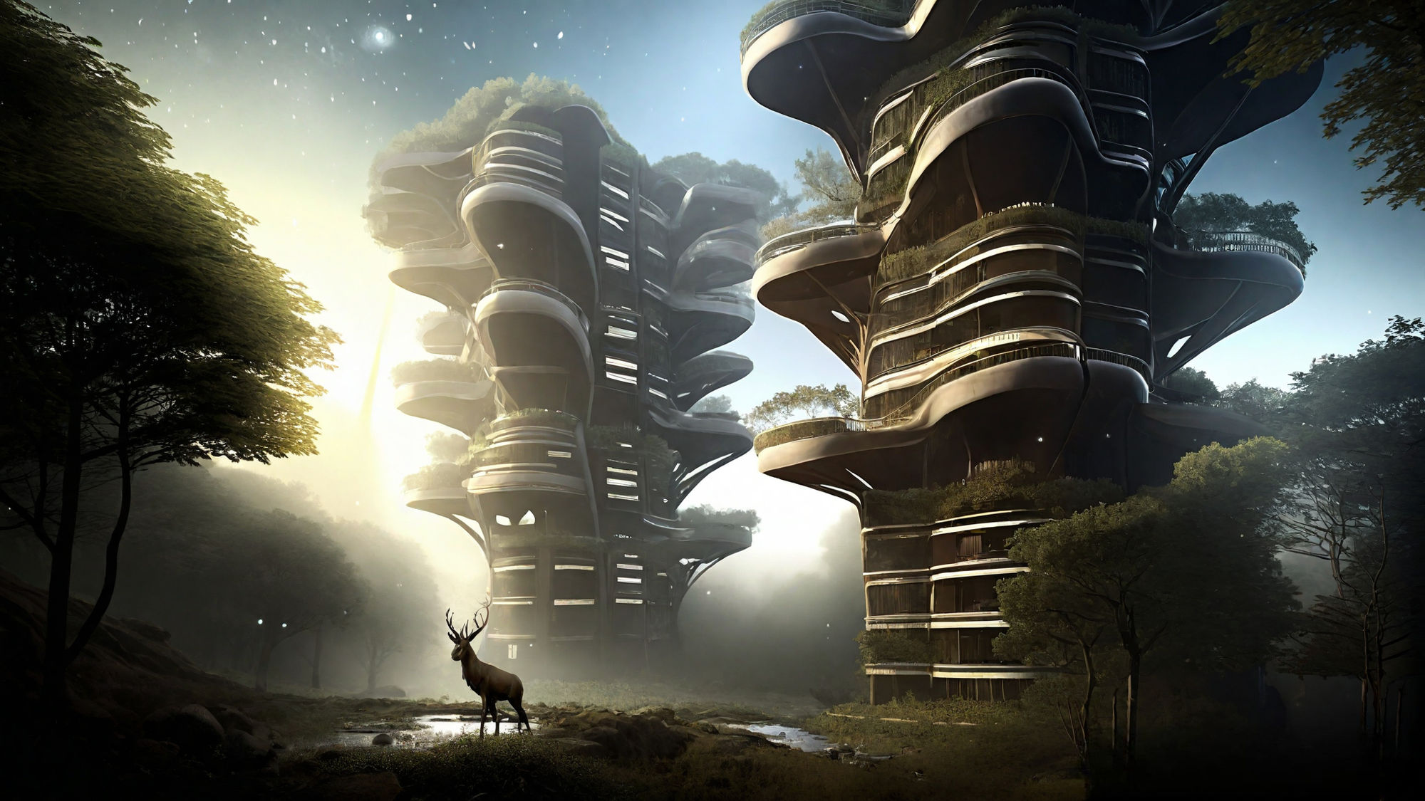 Futuristic Cityscape With Towering Residential Structures