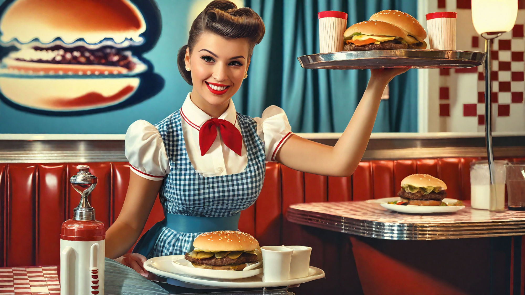A Cheerful Waitress in a 1950s Diner