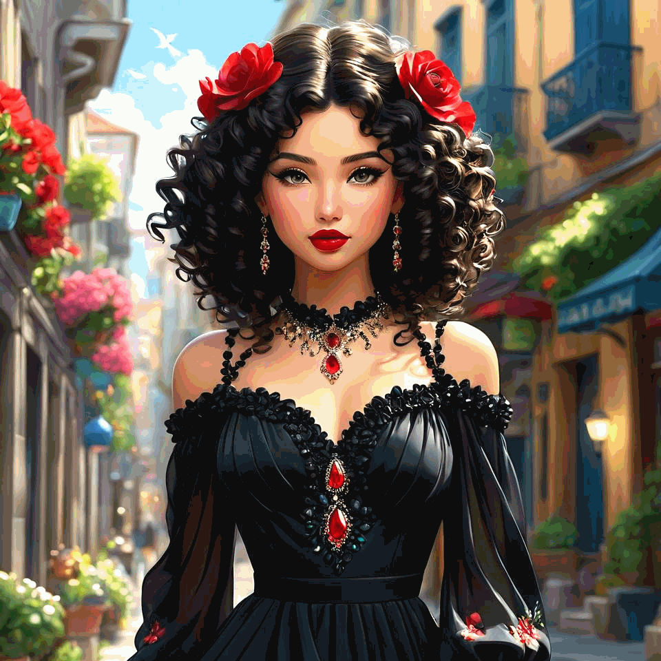 A Beautiful Woman Adorned With Two Red Roses