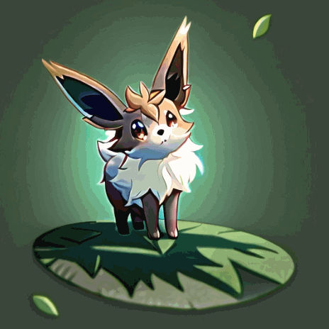 A Cute Eevee Stands on a Green Leaf