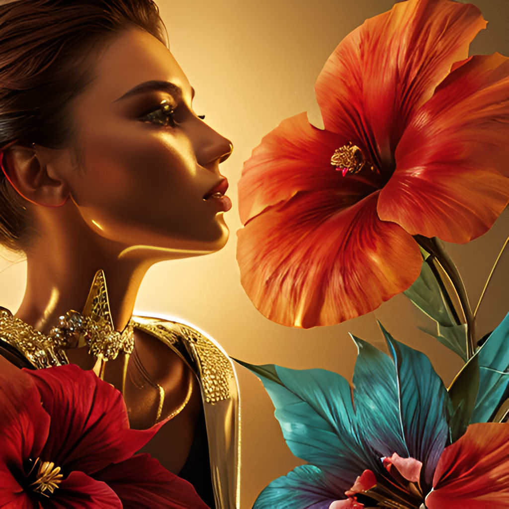 A Woman's Face Turned Towards a Flower