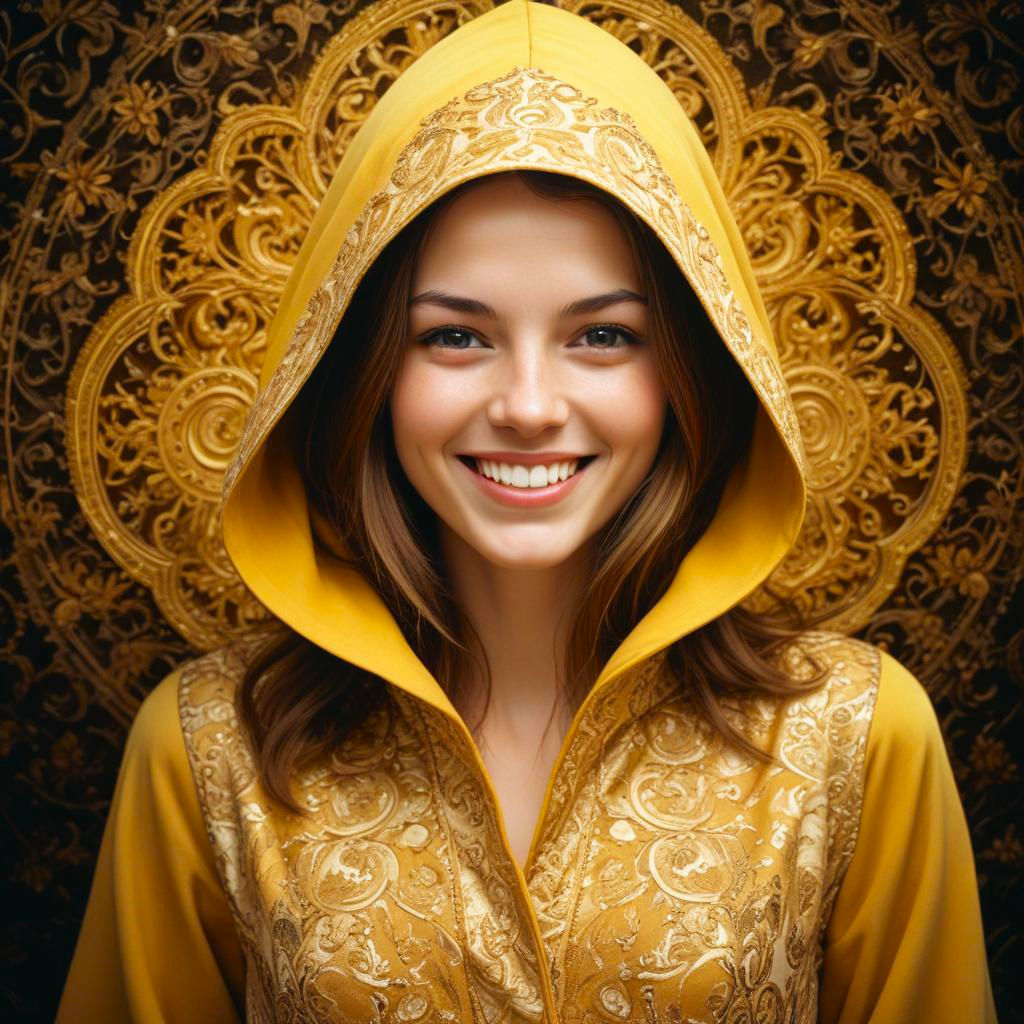 Woman in Gold With Hooded Robe