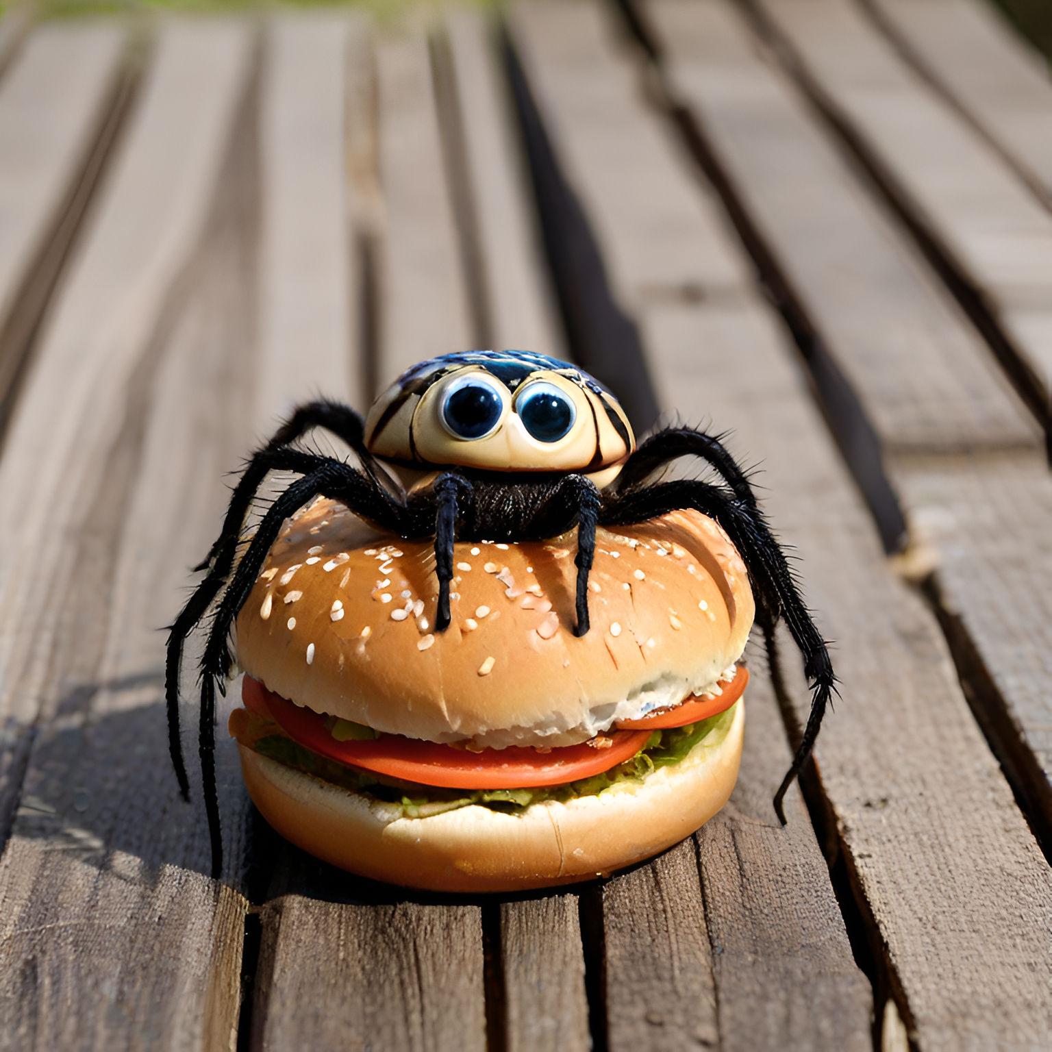 A Spider Seizes upon a Gourmet Hamburger