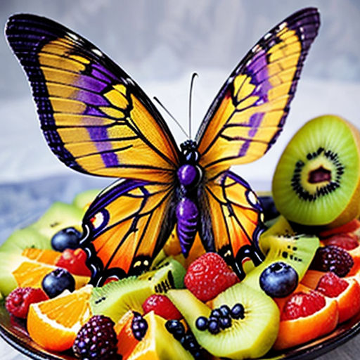 A Vibrant Butterfly with Fruit