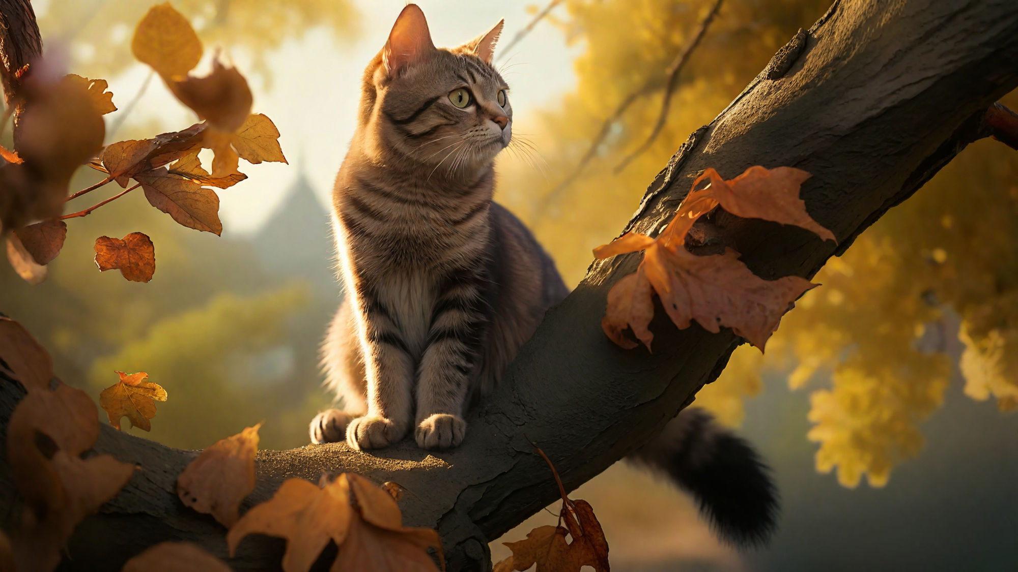 A Cat Sitting on a Tree Branch