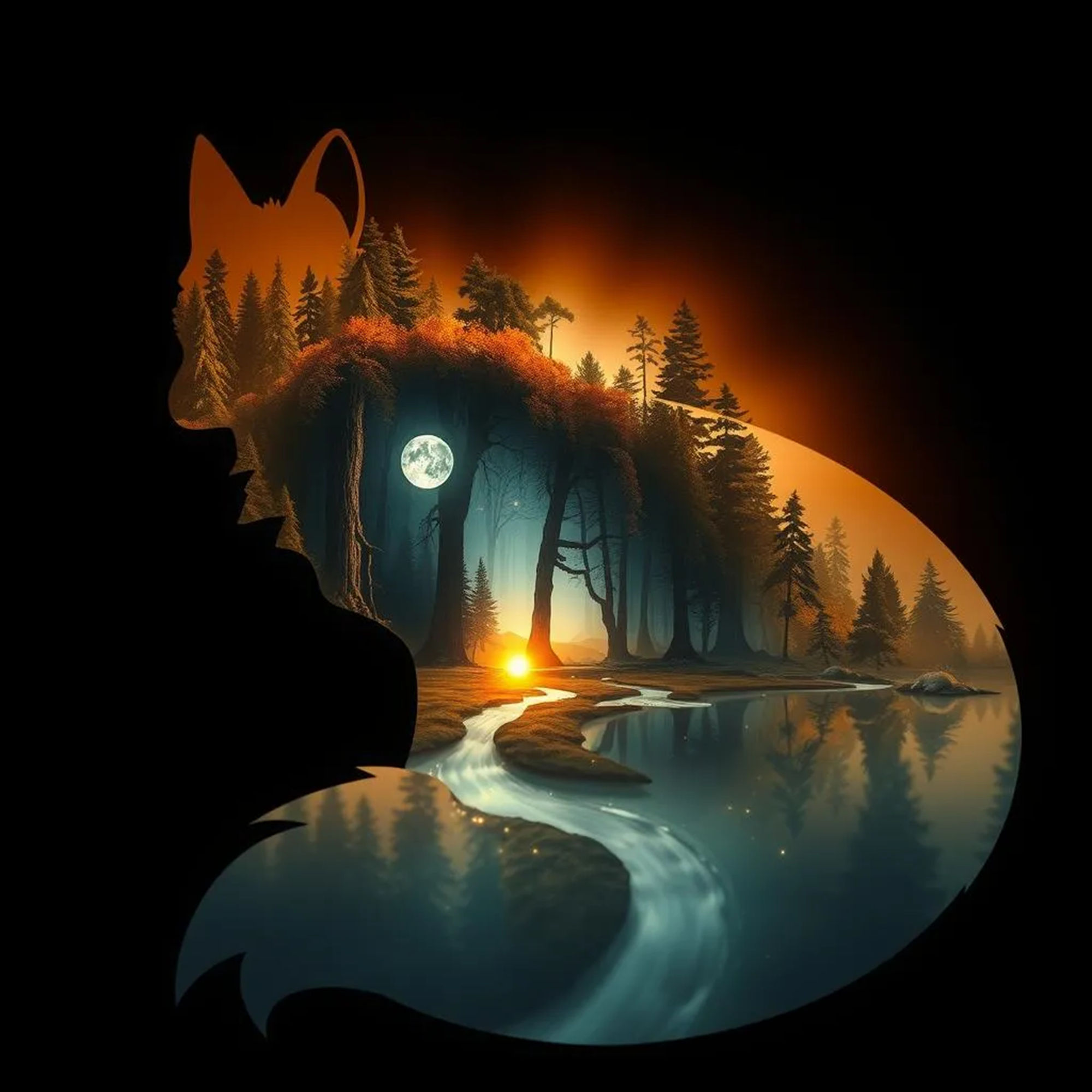 A Fox silhouette With a Forest and Fox Inside