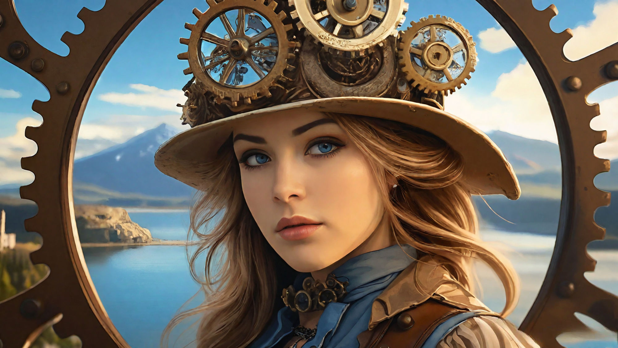 A Woman With Striking Blue Eyes Steampunk Aesthetic