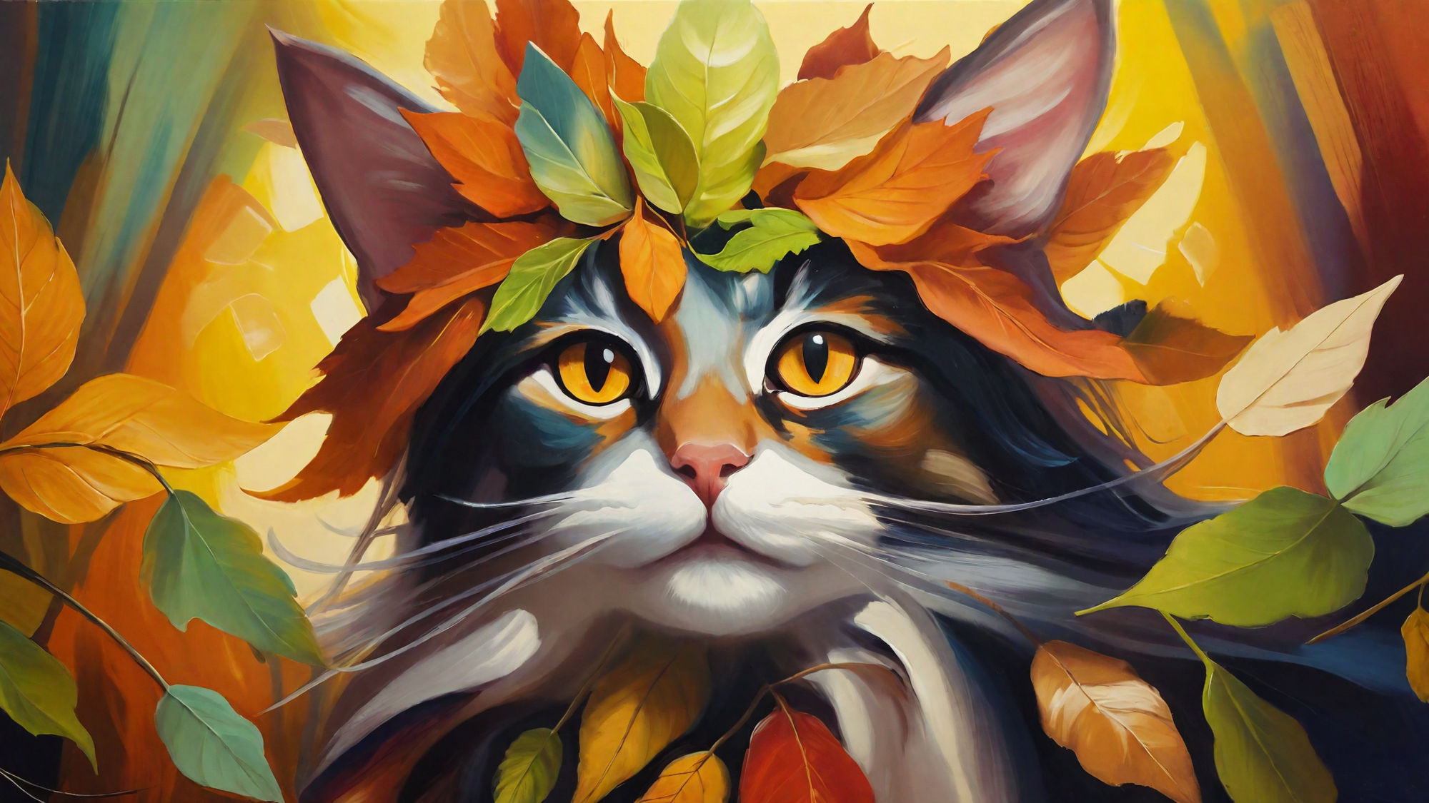 A Cat Donning a Leaf, Fairy-Inspired Costume