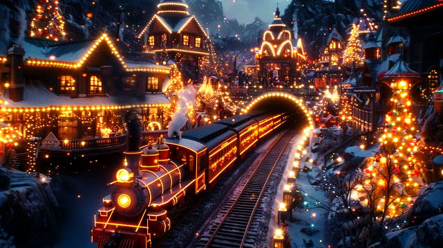 A Festive Train in a Winter Wonderland