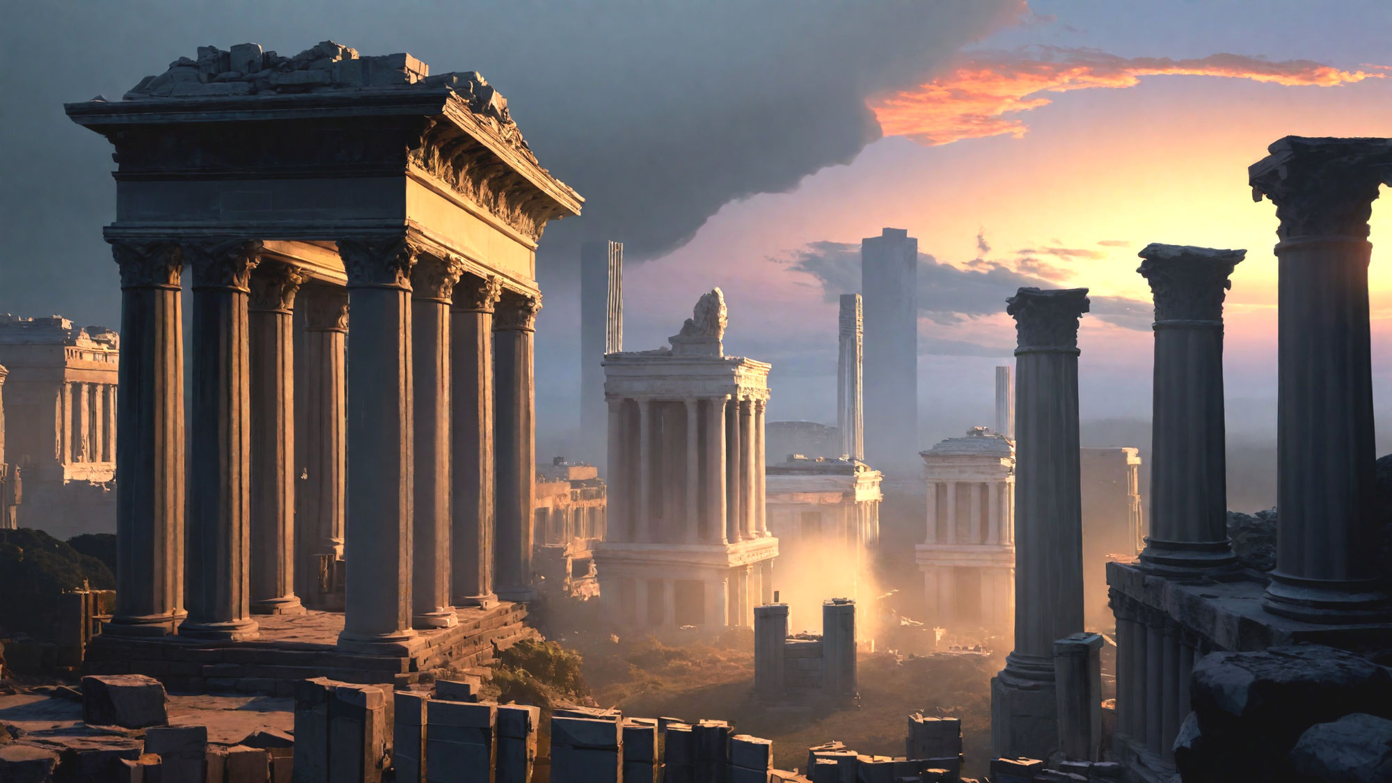 Crumbling Grandeur of Buildings With Columns